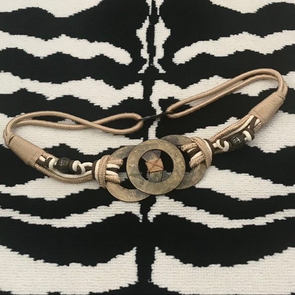 Vtg Hammered Brass Rings & Rope Wide Waist Belt